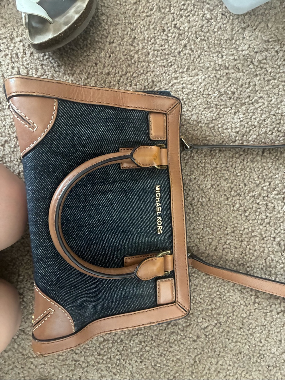 Michael Kors Blue Denim and Tan Leather Satchel